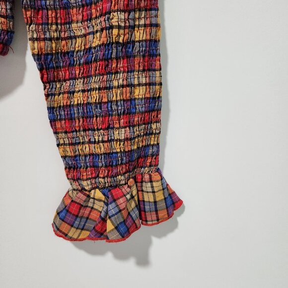 Anthropologie Maeve Smocked Stretch Long Sleeve Plaid Blouse-Fall Colors- Medium - Picture 3 of 6